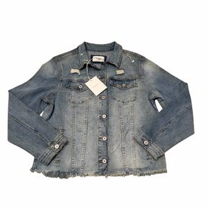 KanCan Wilson Denim Jacket Women’s 1XL Light Wash Trucker Distressed Spring